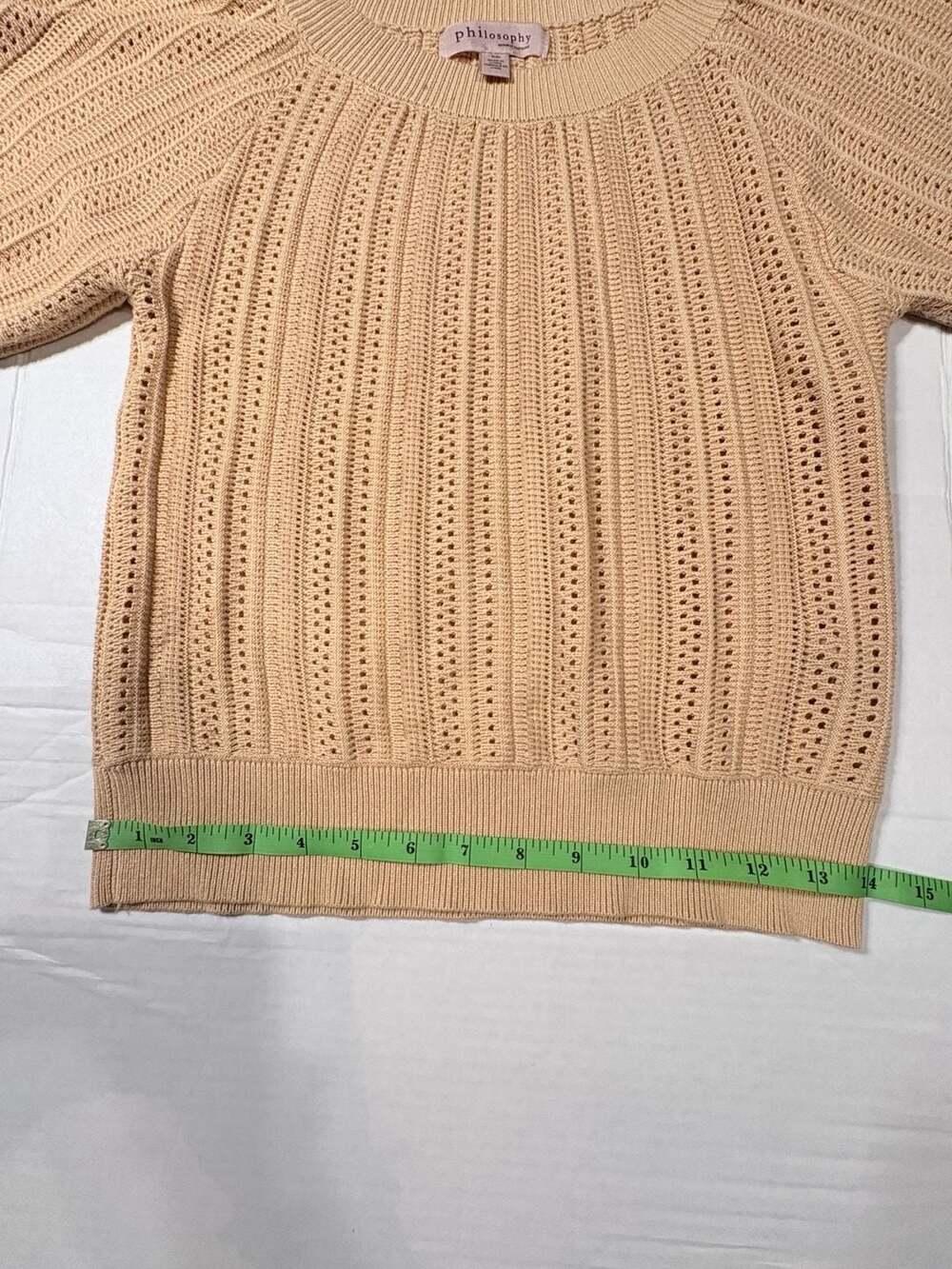Philosophy Republic Clothing Women's Puff Sleeve Pointelle Knit Sweater #1062 - Picture 7 of 8